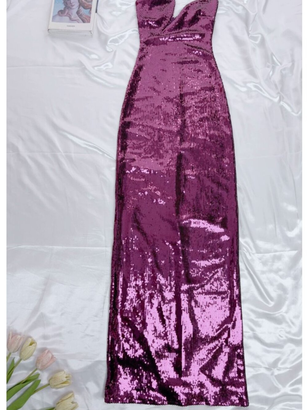 Meshki Winston Strapless Sequin Maxi Dress Gown XXS/S/L Plum - Picture 7 of 11